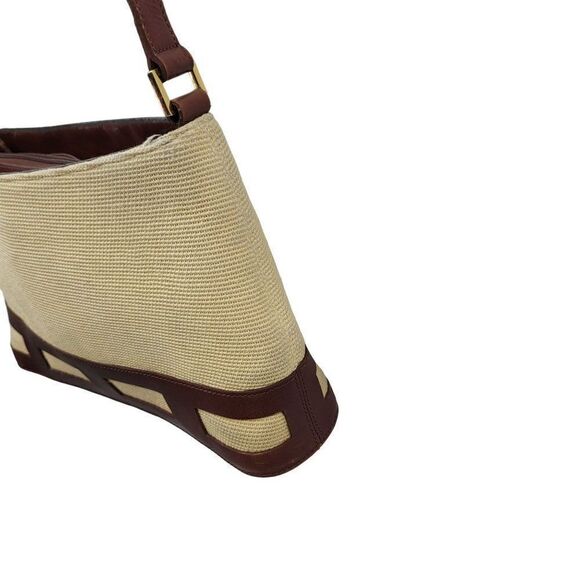 Etienne Aigner Crossbody Bag Country Cottage Core Basket Weave Leather Trim Tan - Picture 10 of 17